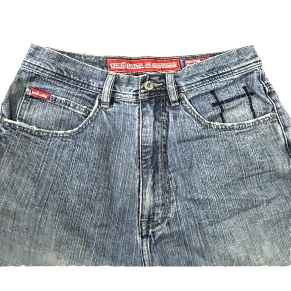 Vtg Ecko Unltd Jeans Sz. 32 Med. Blue Wash Denim Patch Y2K Baggy Fit  Red Hook - Picture 10 of 16